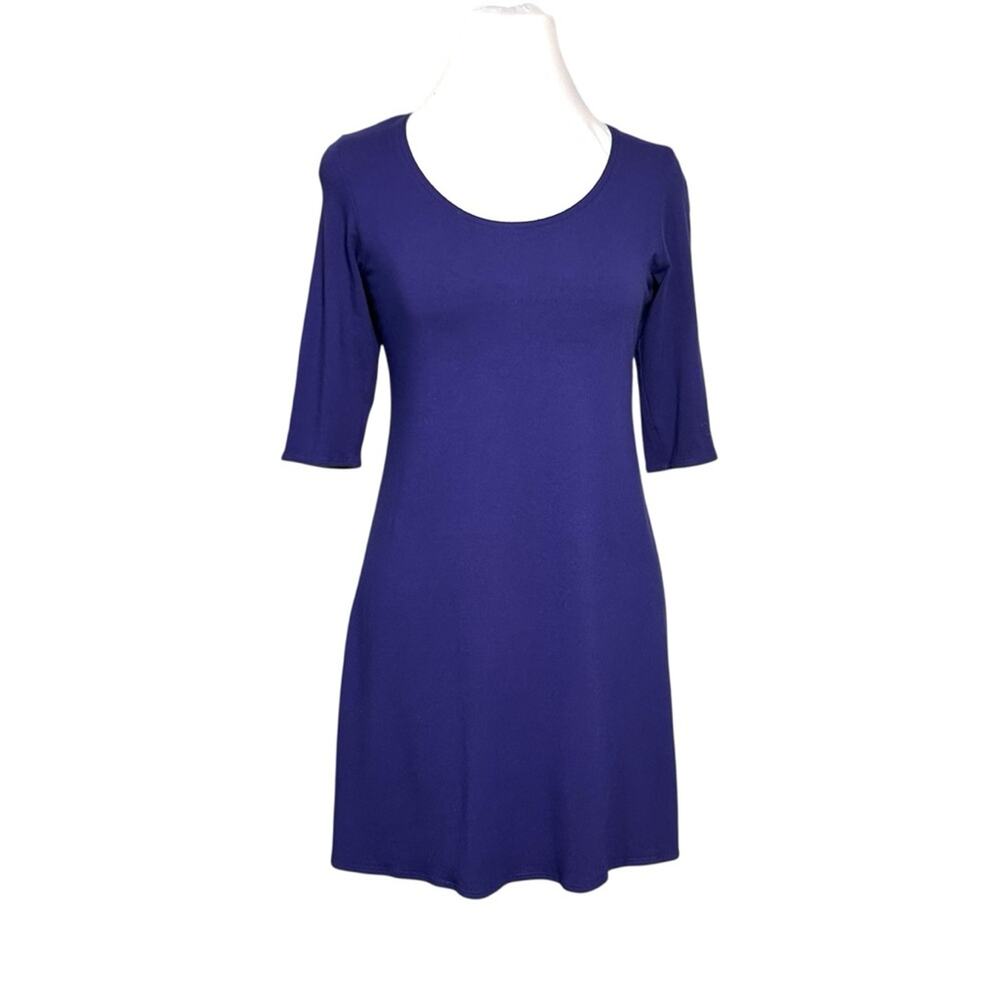 Eileen Fisher Purple Scoop Neck Tunic Dress Size XS Stretch Loose Fit Minimalist